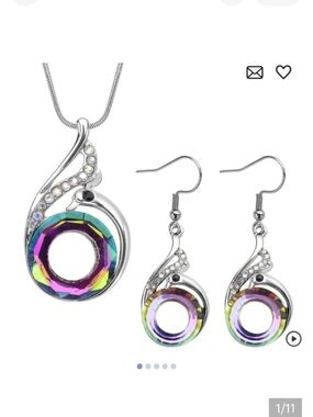 🆕️  Multi Color Austrian Crystal Peacock Earrings & Necklace Set